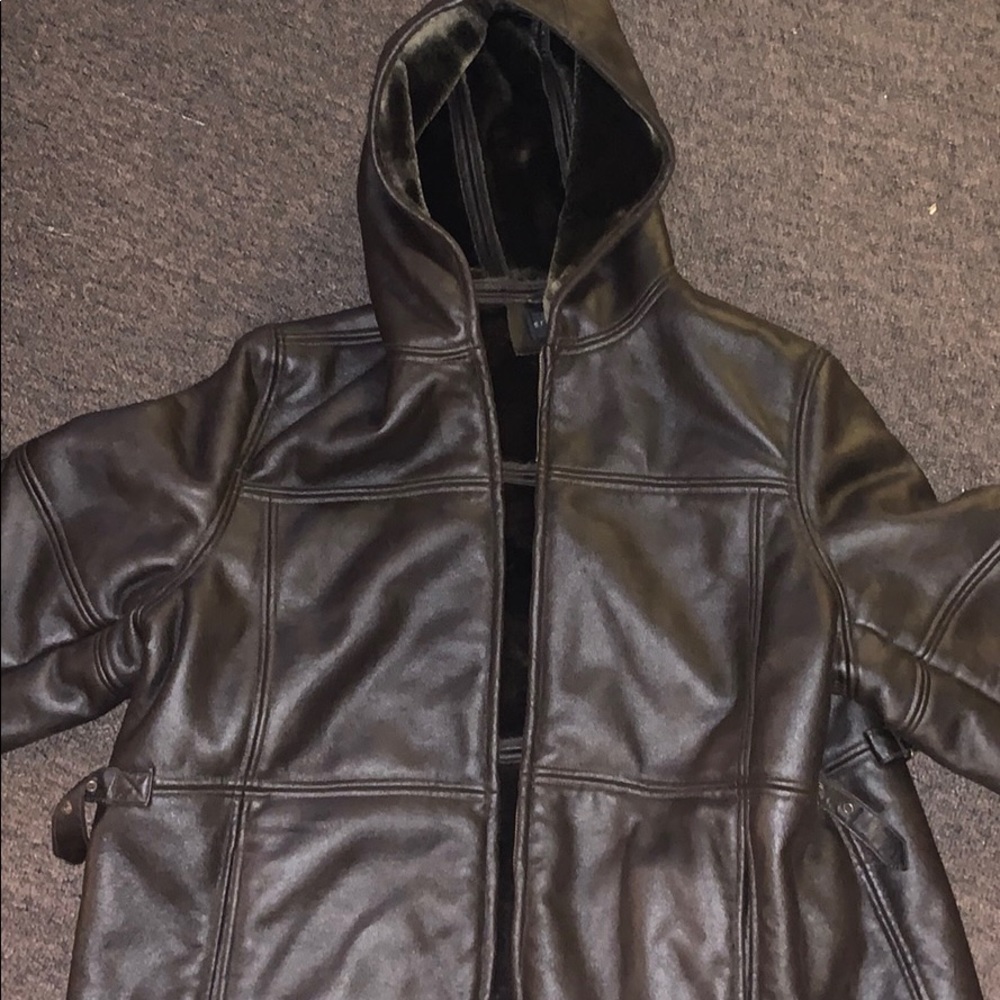 Dark Brown Leather Jacket With Hood For Women